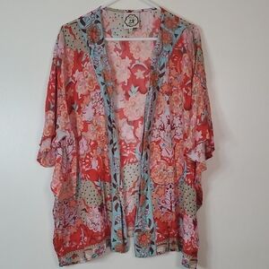 A&A Clothing Bright Bold Floral Kimono Size Small Boho Lightweight Arm Holes